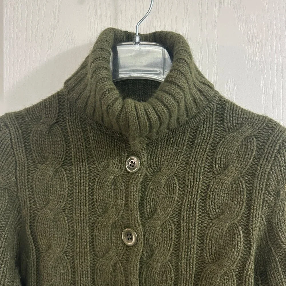 Vintage J. Crew Women Green Cable Cardigan Cashmere Wool Blend Size Small - Picture 4 of 7